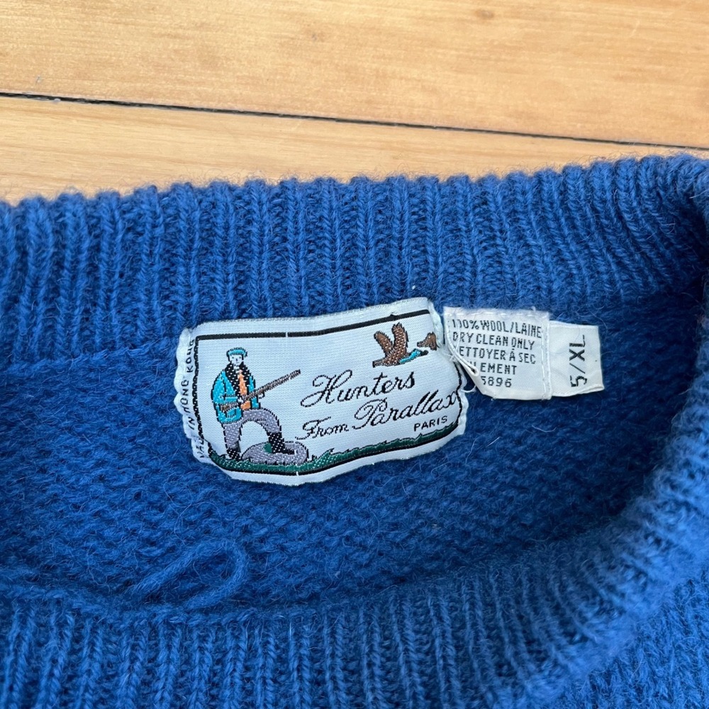 Vintage Hunters From Parallax Paris Wool Sweater Blue Duck Hunting Intarsia XL - Picture 2 of 6